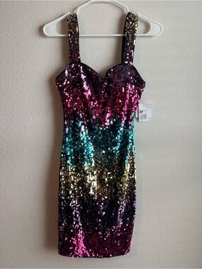 Marc New York NWT Rainbow Sequin Ombre Party Mini Dress Size 4 Homecoming